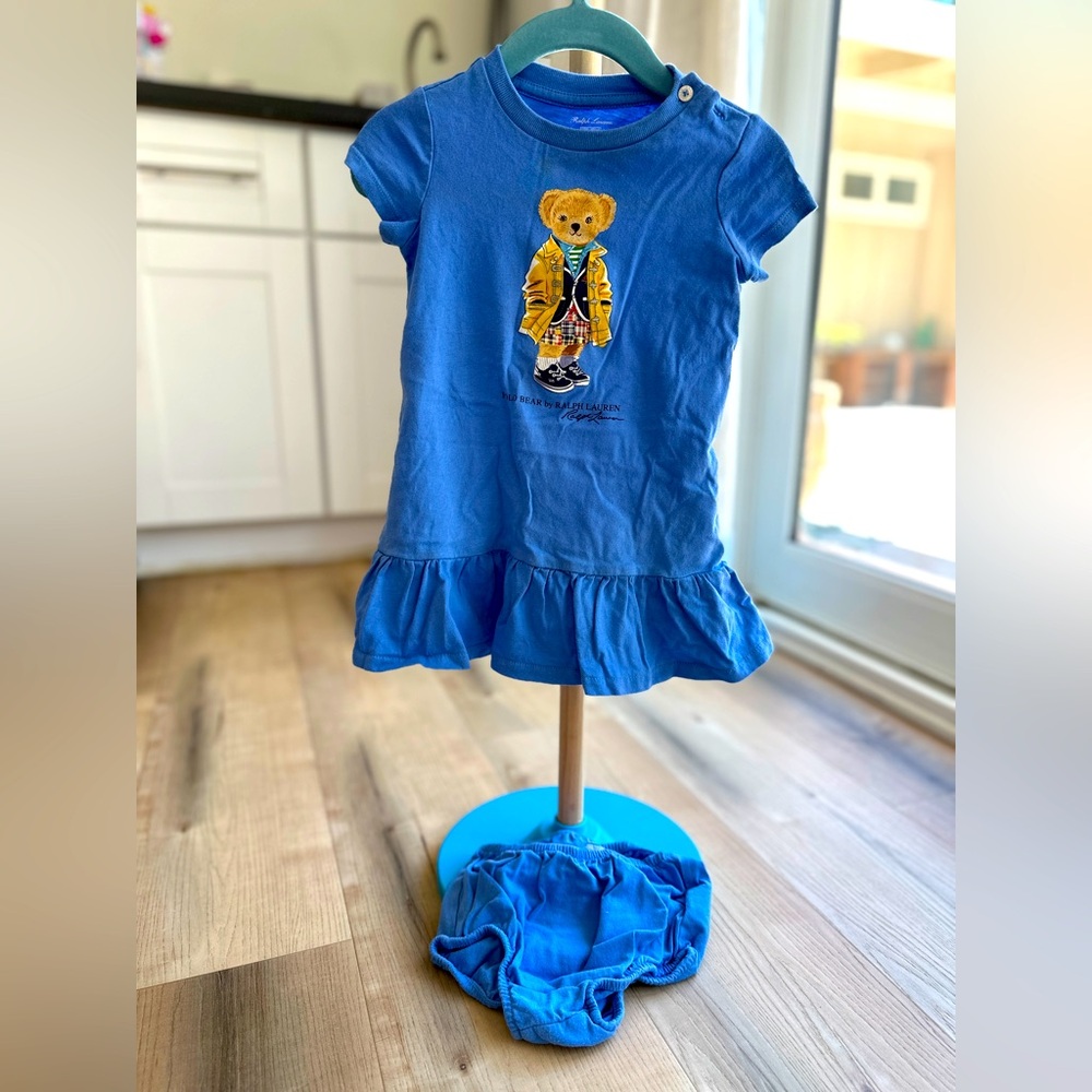 Polo bear cotton dress set size 12 months